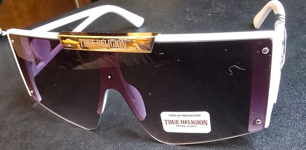 True Religion Oversized Shield Sunglasses White Gold Purple Gradient Y2K NWT NEW